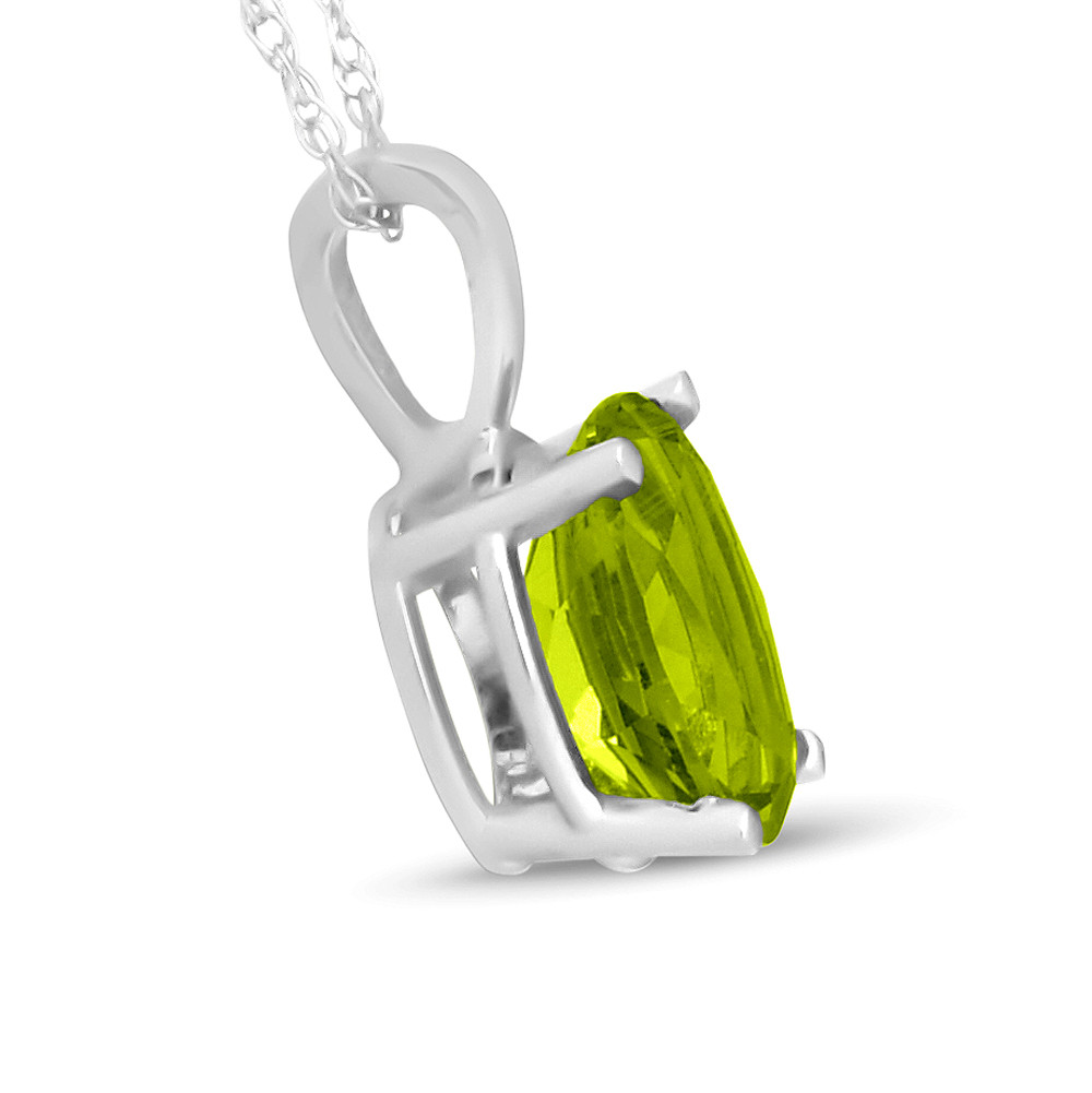 2ct Oval Shape Peridot Solitaire Pendant 14K White Gold With 18" Chain