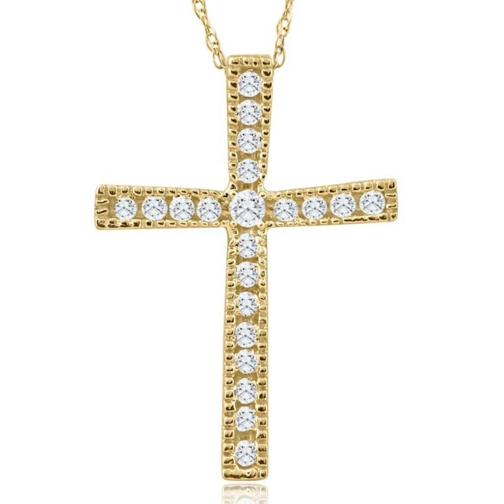1/3Ct Round Cut Diamond Cross Pendant 10k White or Yellow Gold Necklace 1" Tall (G-H, I1)