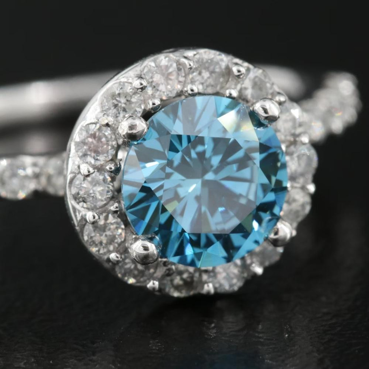 2Ct TW Blue & White Diamond Halo Engagement Ring in 14k White Gold (G-H, VS2-SI1) 2Ct TW Blue & White Diamond Halo Engagement Ring in 14k White Gold (G-H, VS2-SI1)