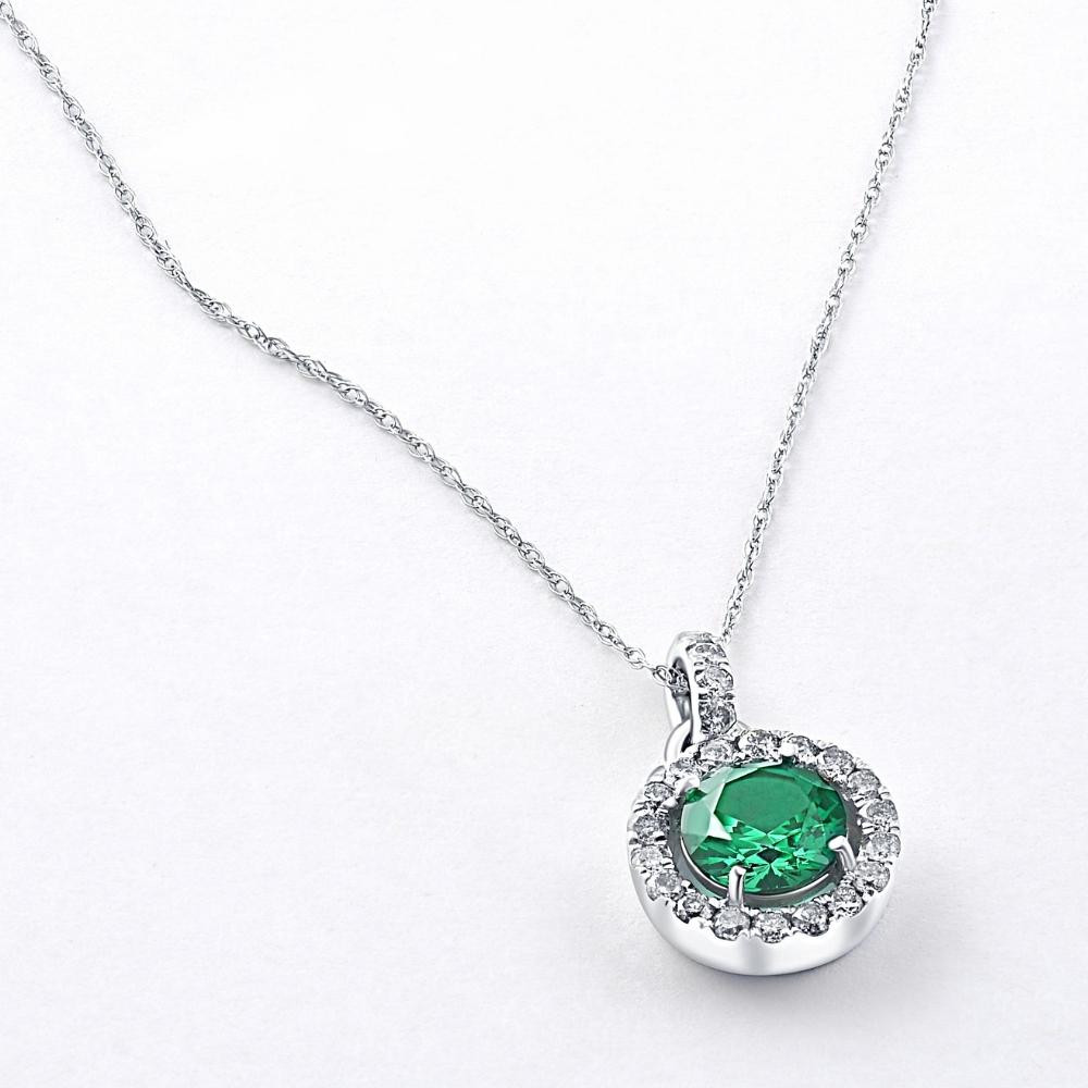 1 1/2Ct Emerald Diamond Halo Pendant Women's 10k White Gold Necklace 18" Length (G-H, I1)