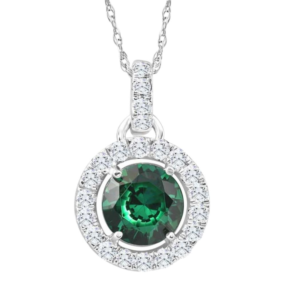 1 1/2Ct Emerald Diamond Halo Pendant Women's 10k White Gold Necklace 18" Length (G-H, I1)