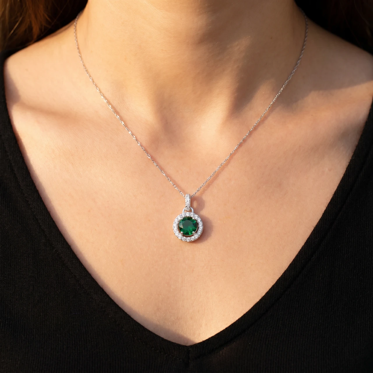 1 1/2Ct Emerald Diamond Halo Pendant Women's 10k White Gold Necklace 18" Length (G-H, I1)