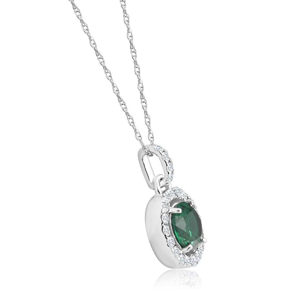 1 1/2Ct Emerald Diamond Halo Pendant Women's 10k White Gold Necklace 18" Length (G-H, I1)
