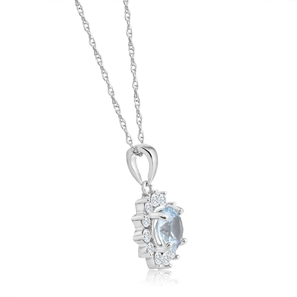 1 1/2Ct Blue Topaz & Diamond Halo Pendant 10k White Gold Women's Necklace (G-H, I2-I3)