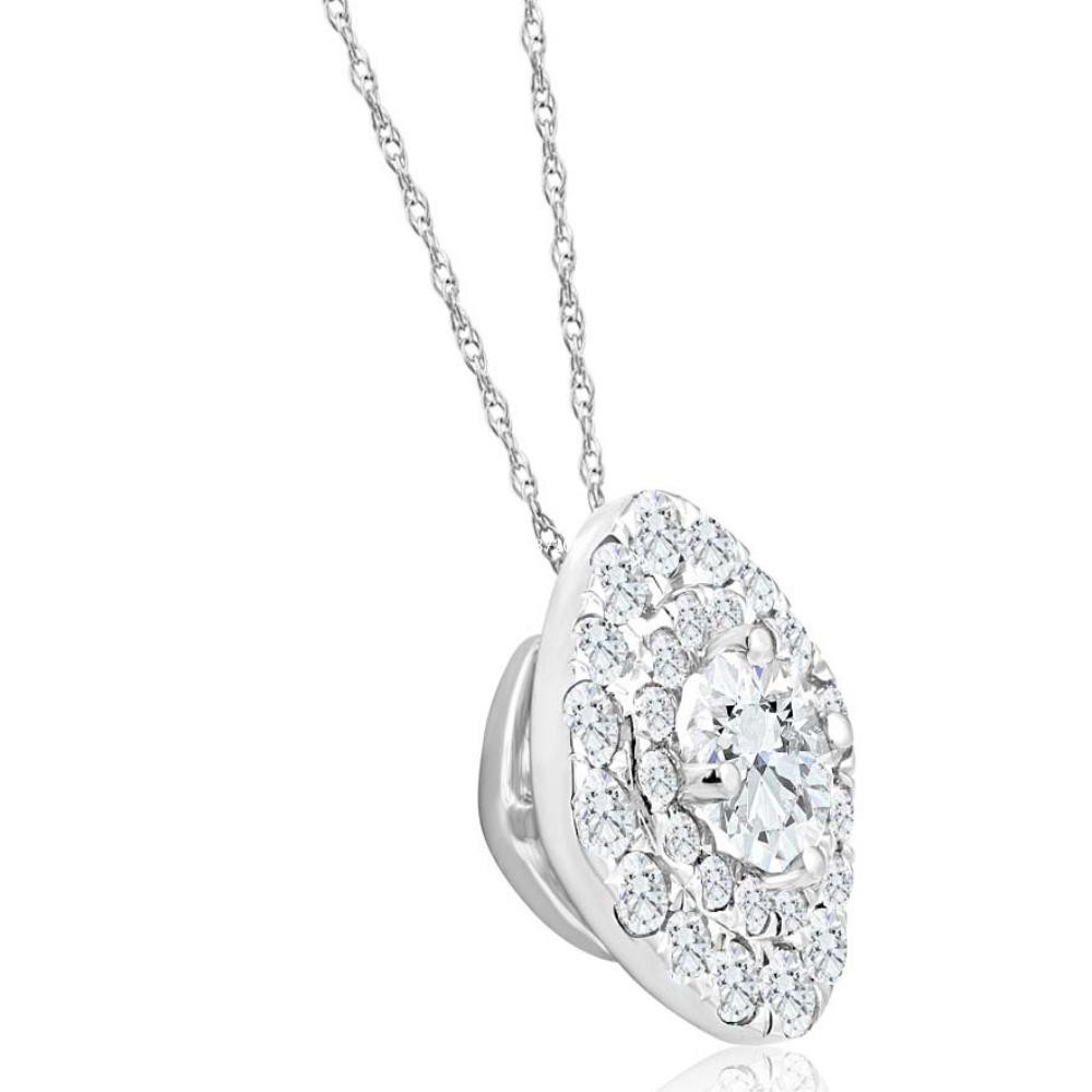 2 1/4Ct Diamond (1ct center) Cushion Halo Pendant White Gold Necklace Lab Grown (G-H, VS2-SI1)