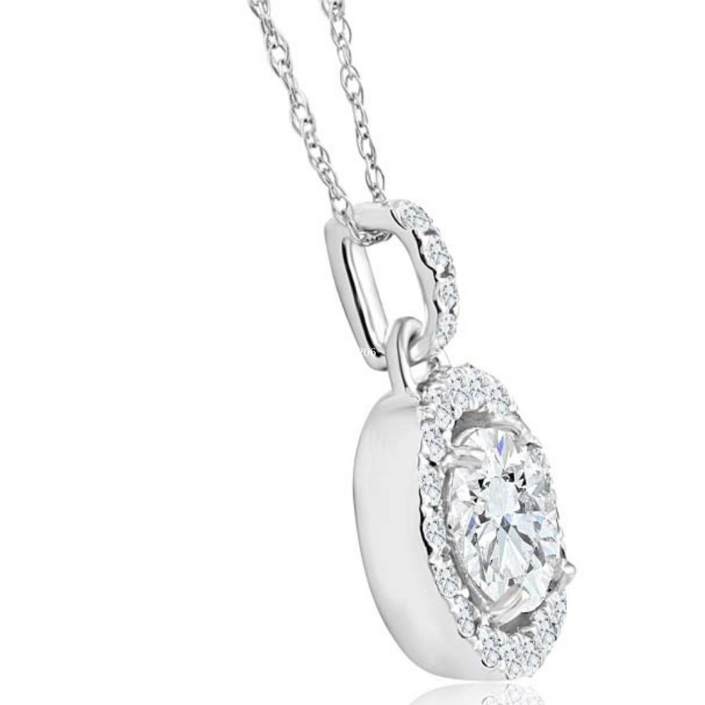 1 1/3Ct TW Round Diamond (1ct center) Halo Pendant Lab Grown White Gold Necklace (G-H, SI)