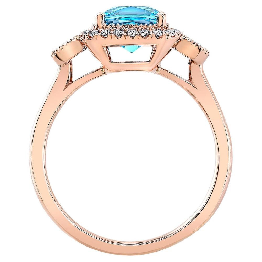 2Ct TW Blue Cushion Topaz & Diamond Halo Engagement Ring in 14k Rose Gold (G-H, I1)