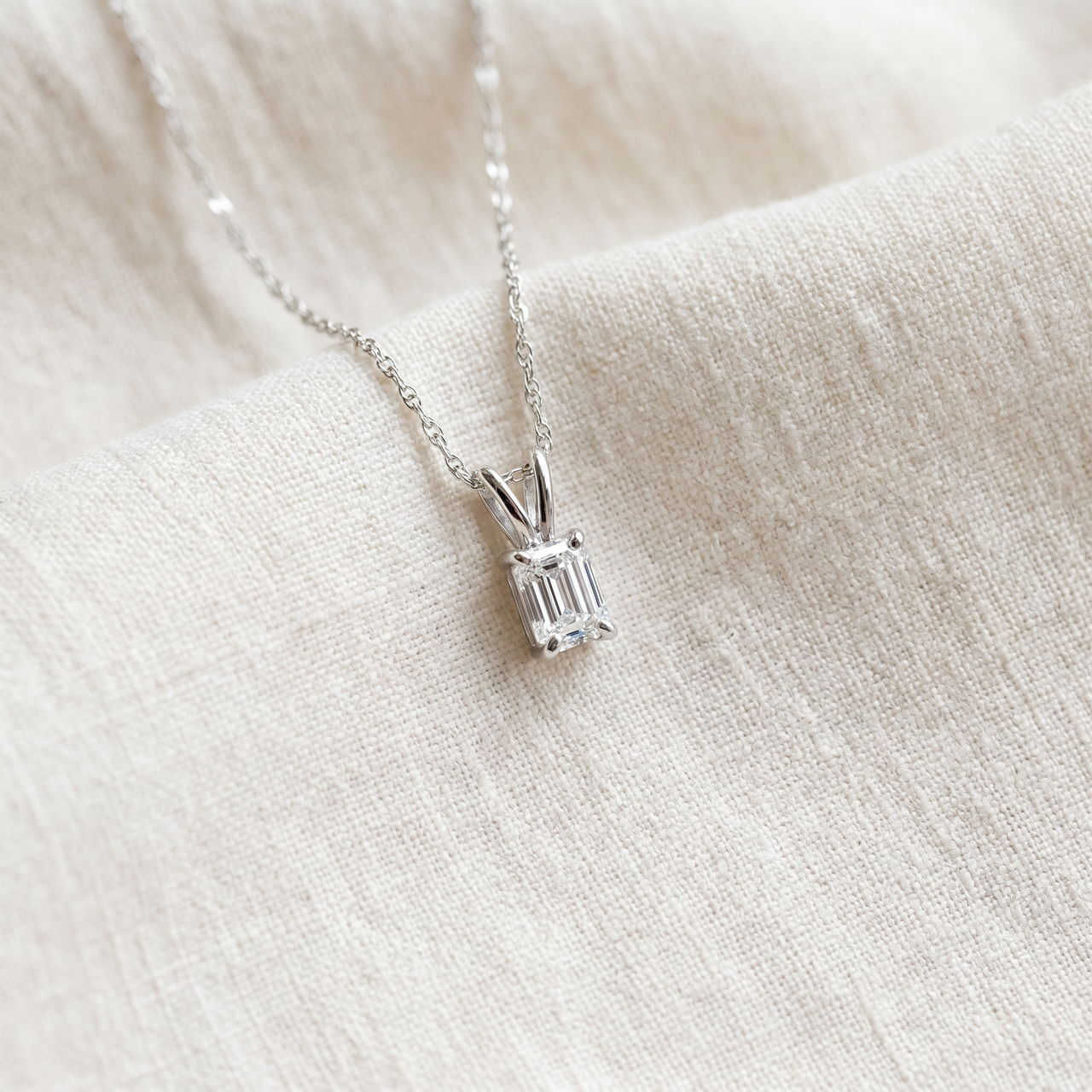 3/4Ct Solitaire Emerald Cut Diamond Pendant 14k White Gold Lab Grown Necklace (E-F, VS)
