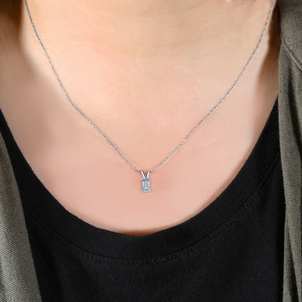 3/4Ct Solitaire Emerald Cut Diamond Pendant 14k White Gold Lab Grown Necklace (E-F, VS)