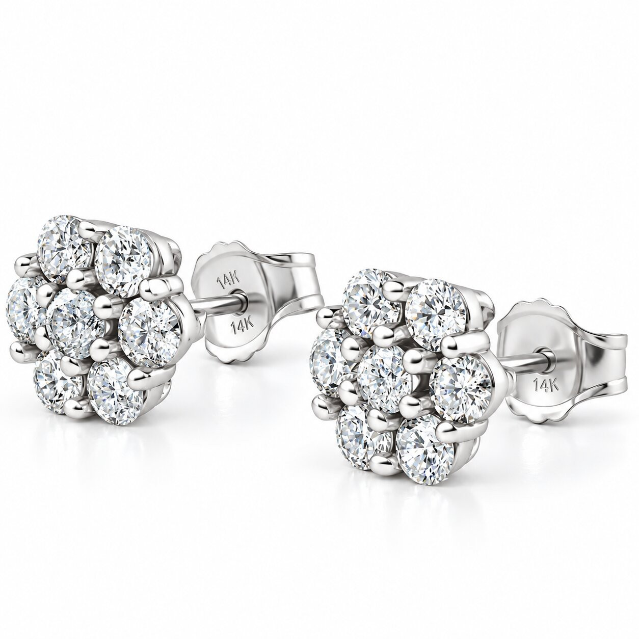 1ct Pave Fire Diamond Studs 14K White Gold Lab Grown (G-H, VS)