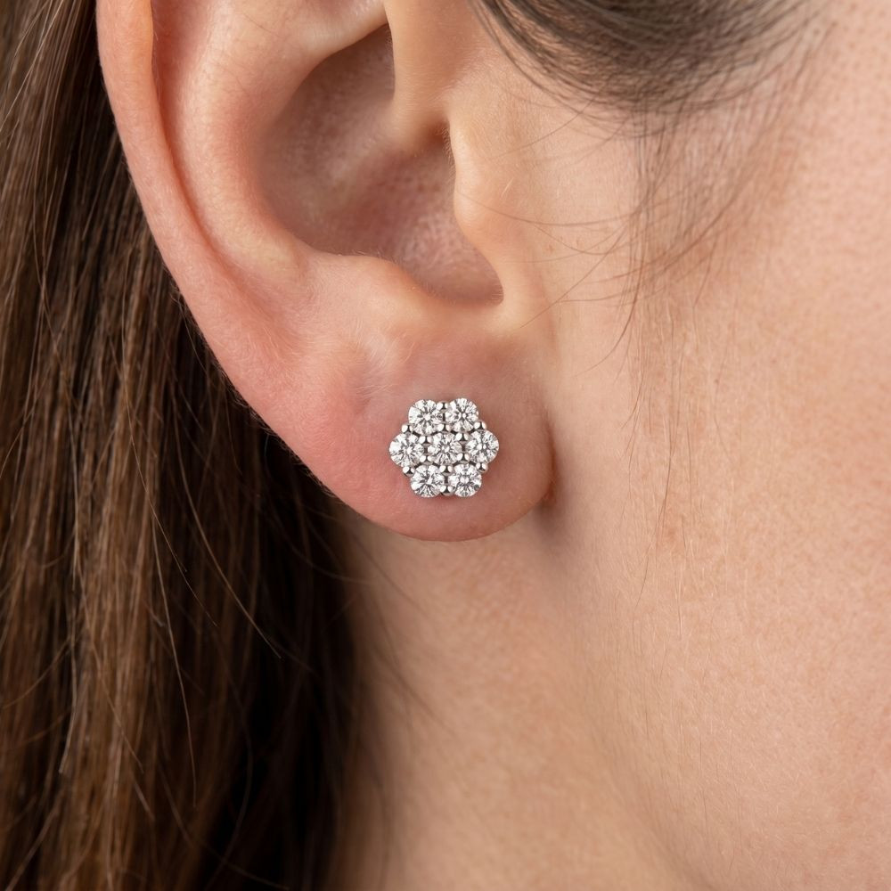 1ct Pave Fire Diamond Studs 14K White Gold Lab Grown (G-H, VS)