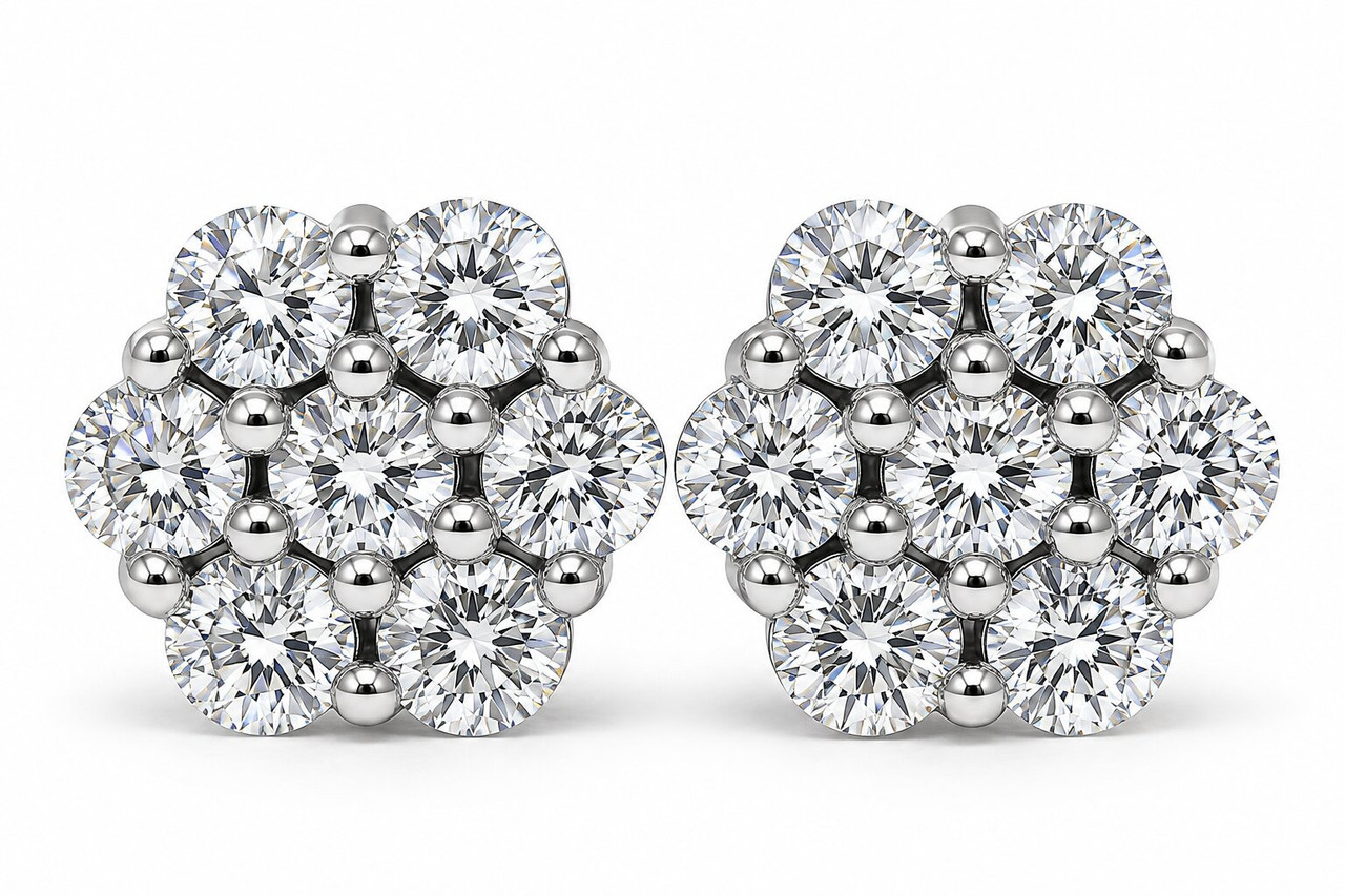 1ct Pave Fire Diamond Studs 14K White Gold Lab Grown (G-H, VS)