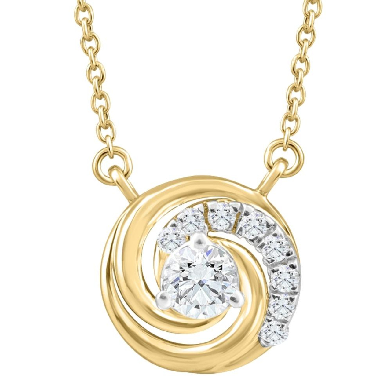 1/4Ct TW Round Diamond Circle Halo Pendant Yellow Gold Lab Grown Necklace (G-H, VS)