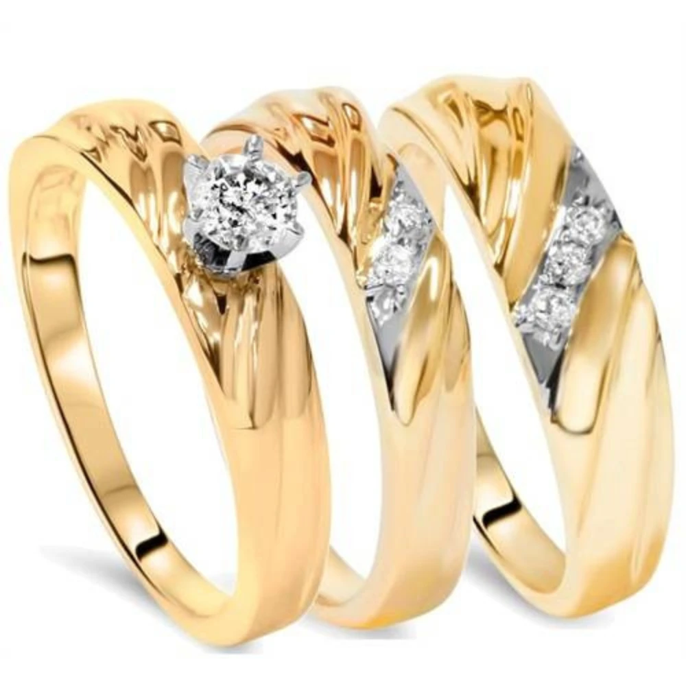 1/3ct Diamond Engagement Trio Wedding Band Set 14K Yellow Gold (G-H, I1)