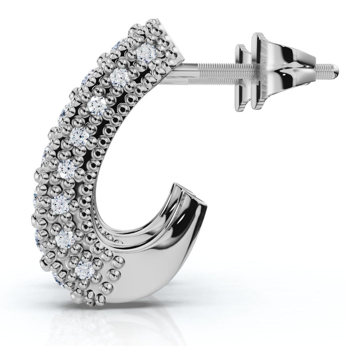 1/2ct Vintage Pave Huggie Hoops Earrings 14K White Gold (G-H, I2-I3)