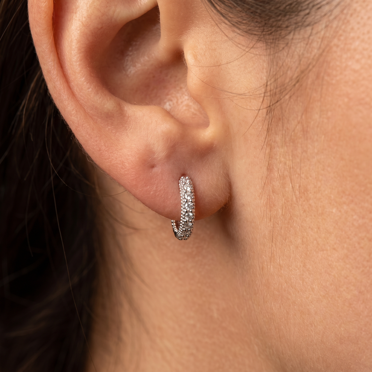 1/2ct Vintage Pave Huggie Hoops Earrings 14K White Gold (G-H, I2-I3)