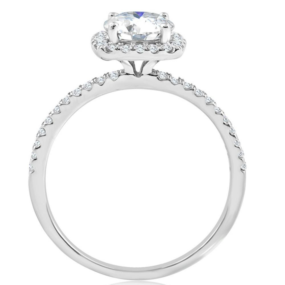 1 3/4 Ct TW Moissanite & Diamond Cushion Halo Engagement Ring in 14k White Gold (G-H, I1)