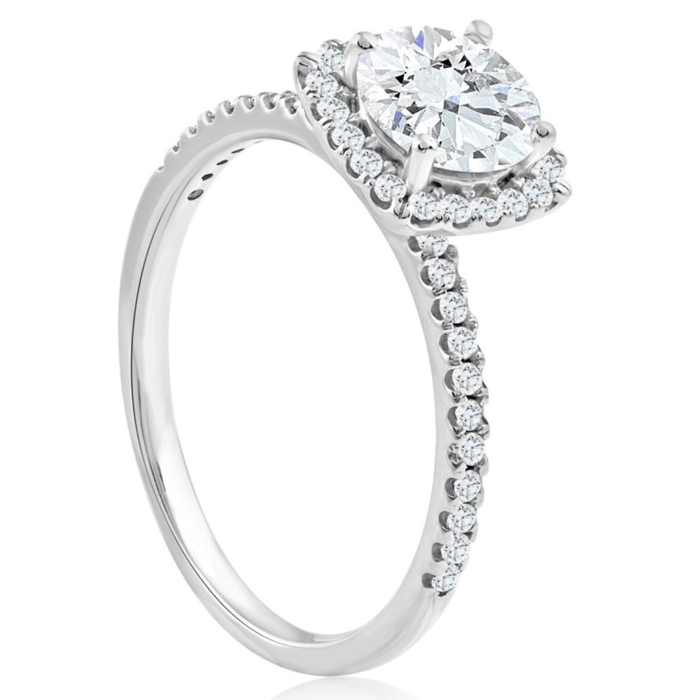 1 3/4 Ct TW Moissanite & Diamond Cushion Halo Engagement Ring in 14k White Gold (G-H, I1)