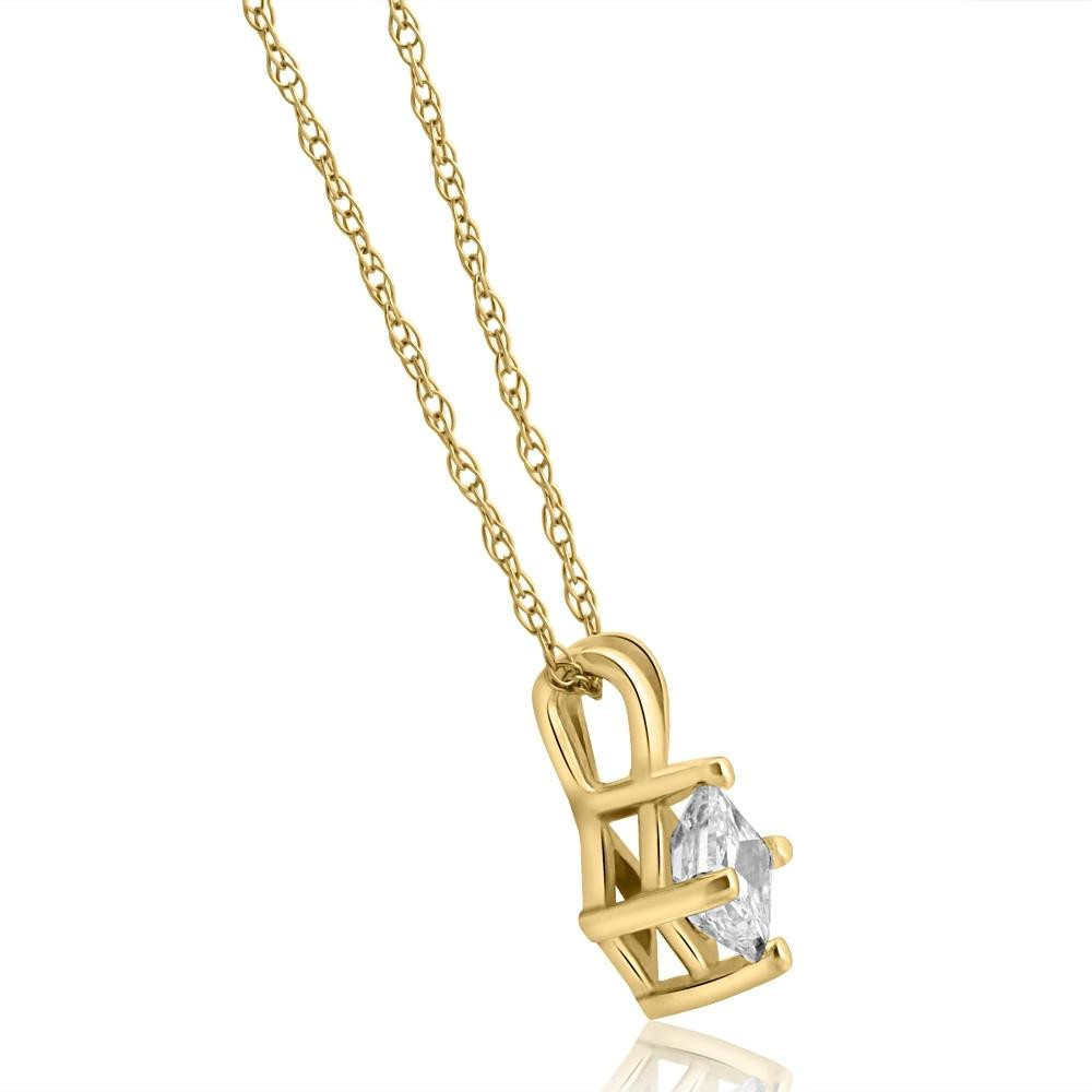 1/2ct Princess Cut Real Diamond Gold Necklace Pendant 14k Yellow Gold (I-J, I2-I3)