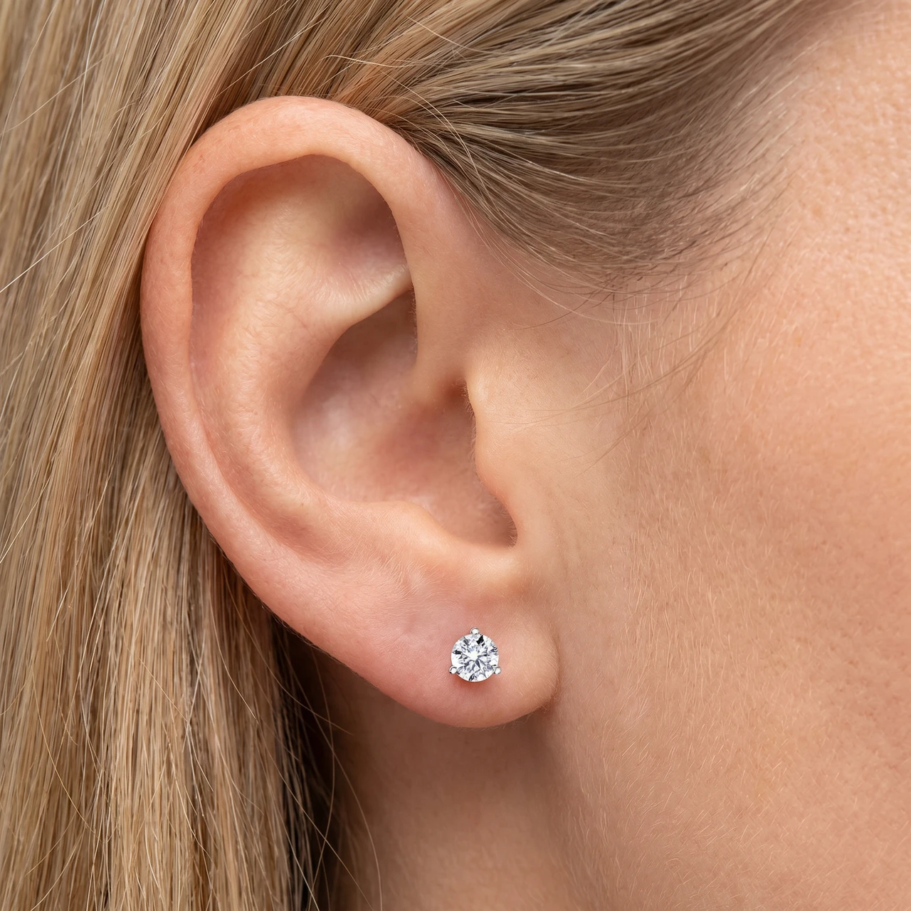 .75Ct Round Brilliant Cut Natural Diamond Stud Earrings in 14K Gold Martini Setting (G-H, I2-I3)