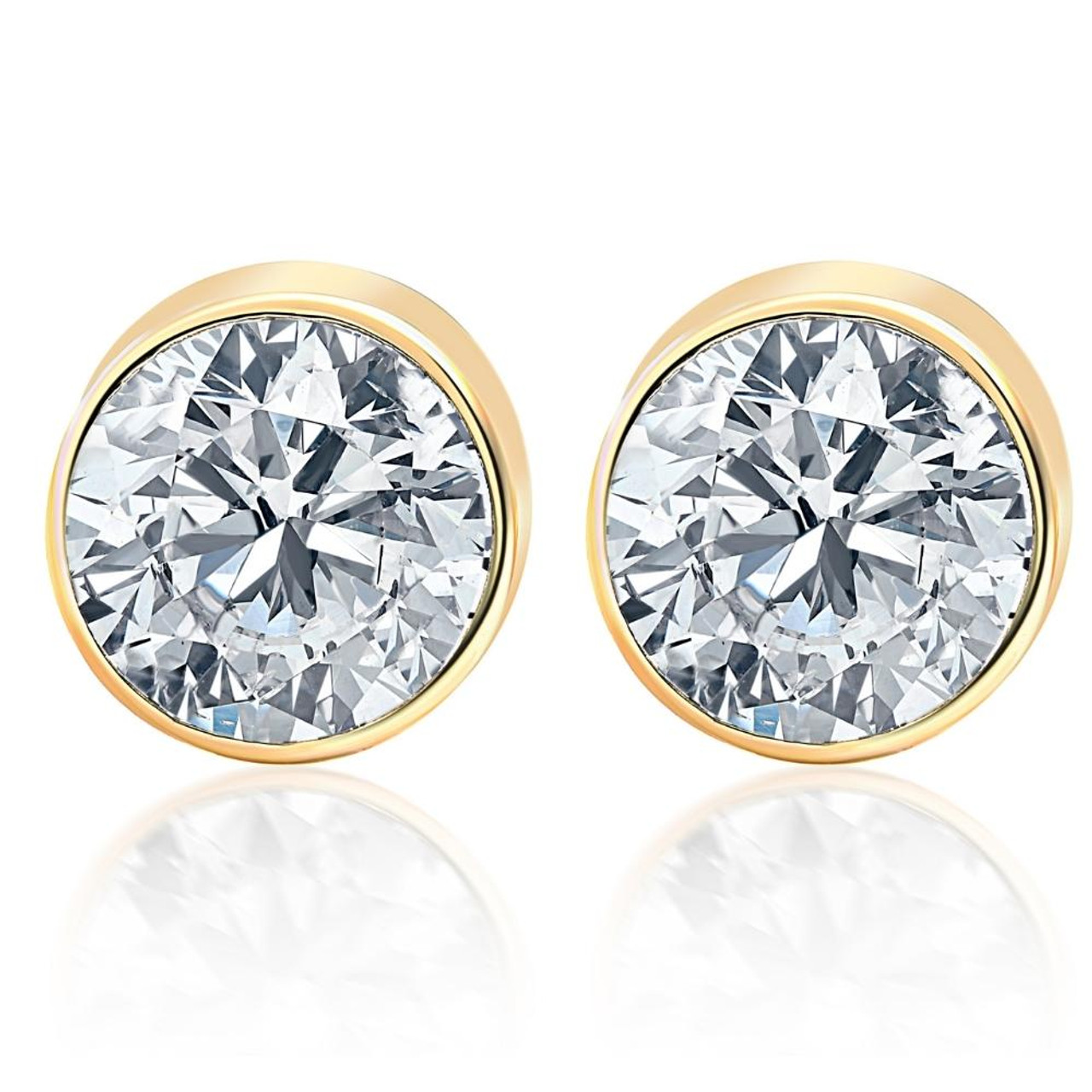 Diamond Earrings Square Shape Studs Bezel Settings 10K Gold-J,SI2-I1 (J/SI2-I1)  – Glitz Design