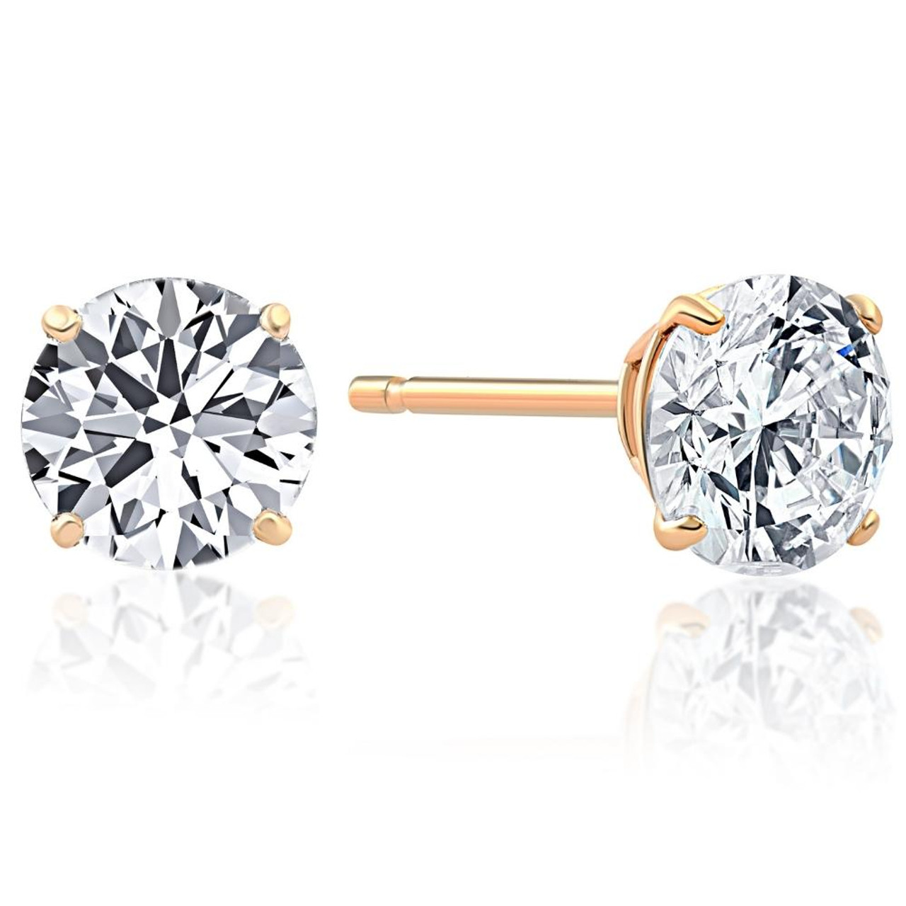 2.00Ct Round Brilliant Cut Natural Diamond Stud Earrings 14K Gold Classic Setting (G-H, I2-I3)
