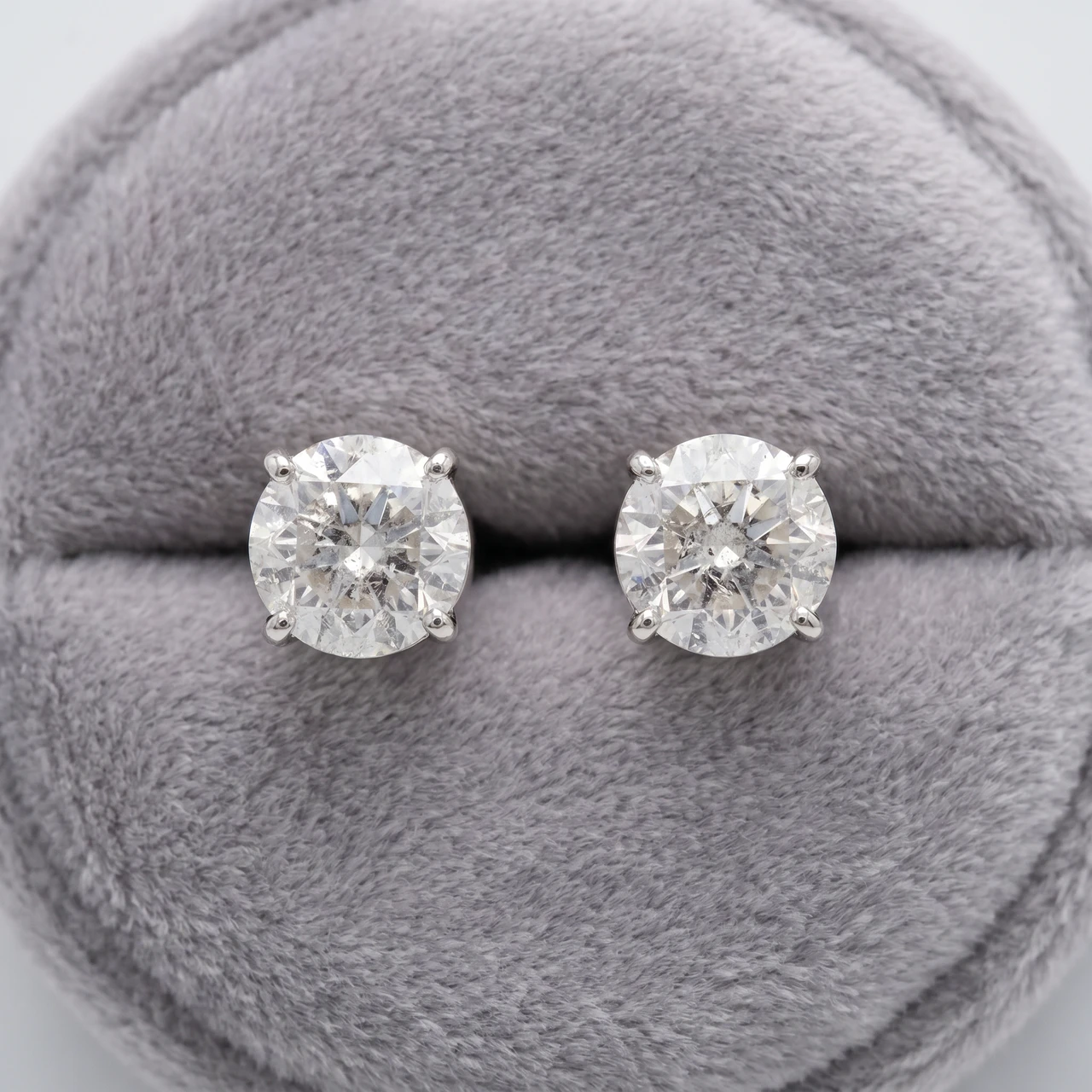 2.00Ct Round Brilliant Cut Natural Diamond Stud Earrings 14K Gold Classic Setting (G-H, I2-I3)
