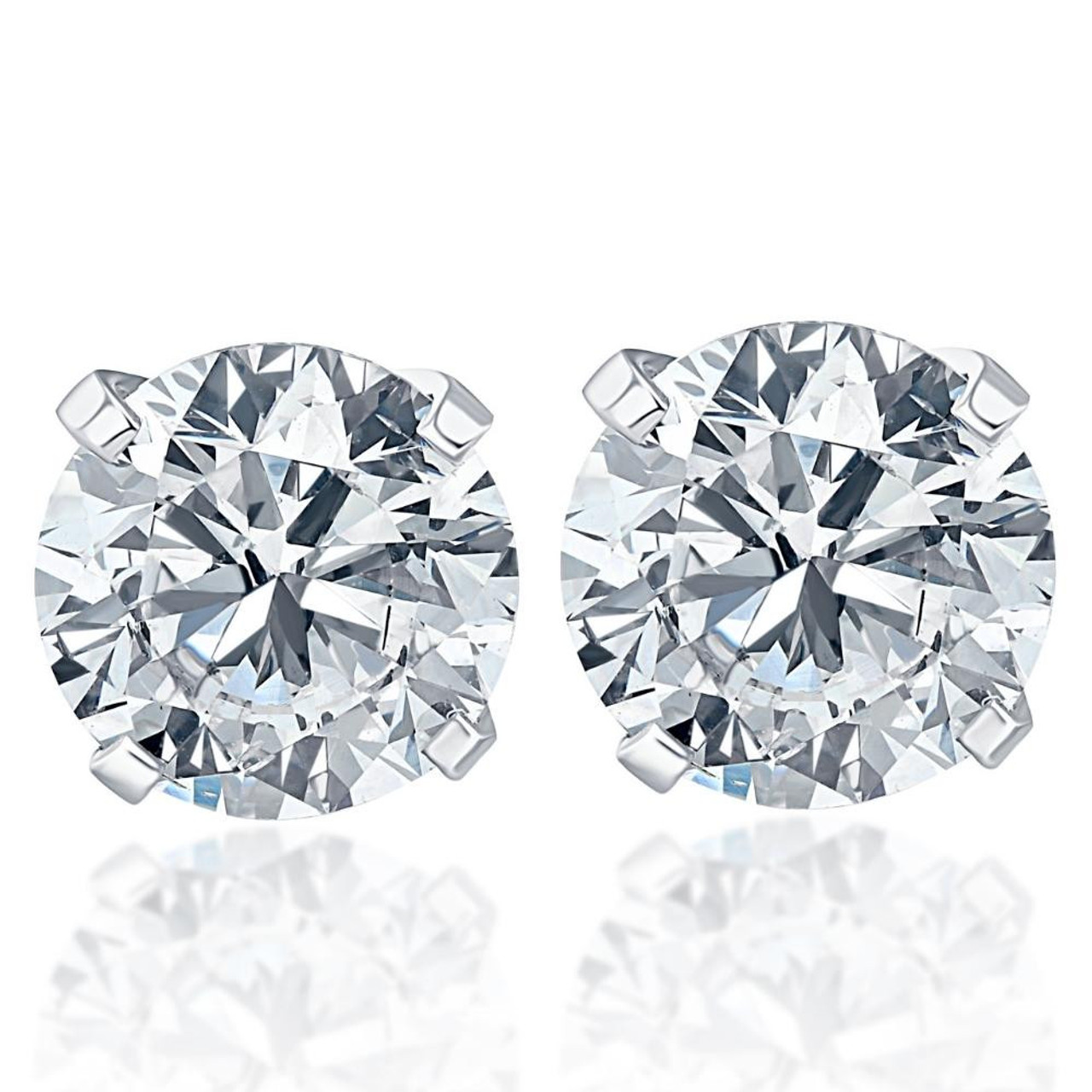 Three Prong Martini Natural Diamond Stud Earrings