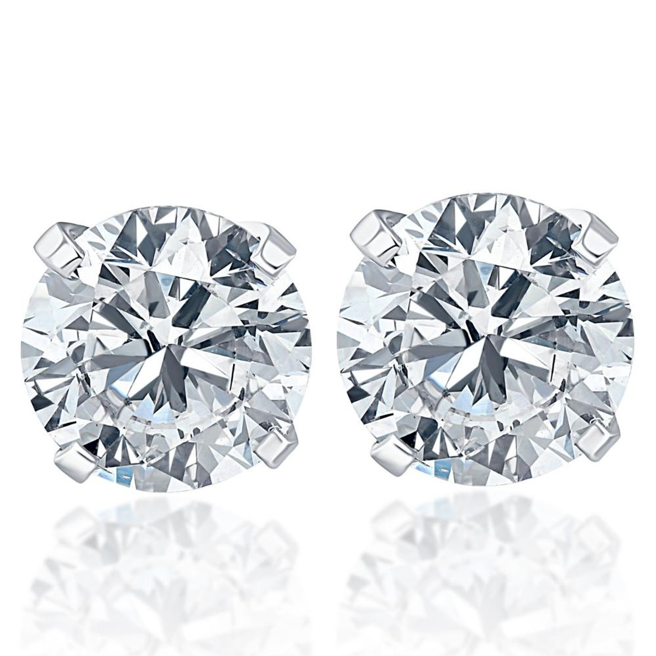 2.00Ct Round Brilliant Cut Natural Diamond Stud Earrings 14K Gold Classic Setting (G-H, I2-I3)
