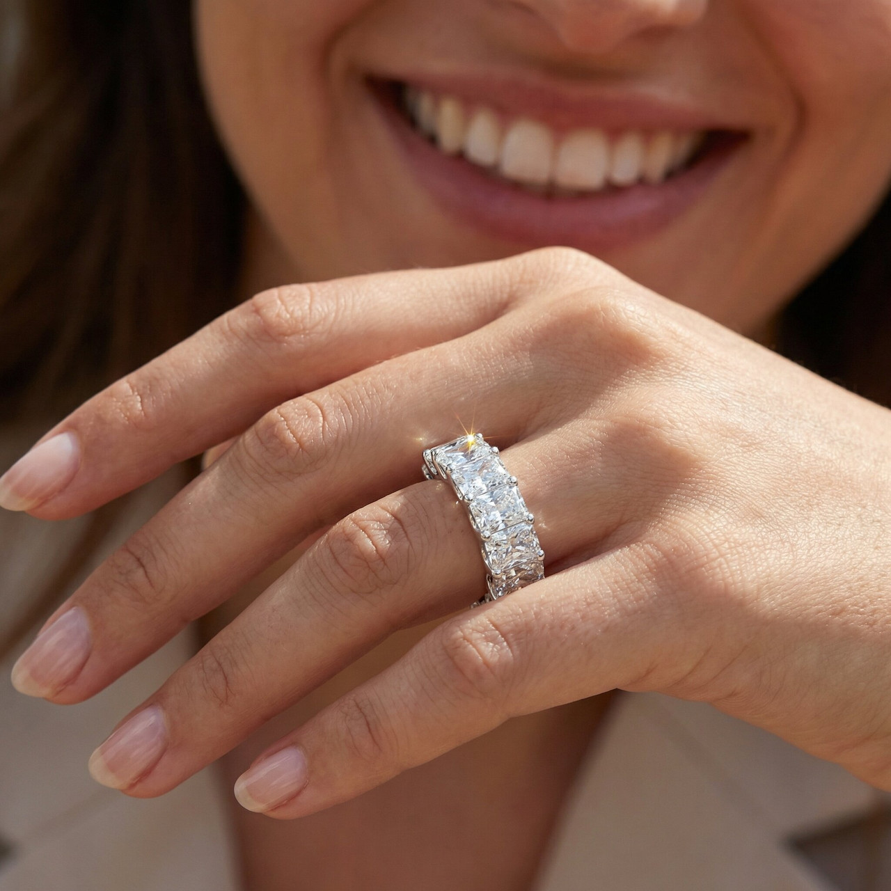 11 1/2Ct TW Radiant Cut Diamond Eternity Ring 14k Gold or Platinum Lab Grown (G-H, VS2-SI1)