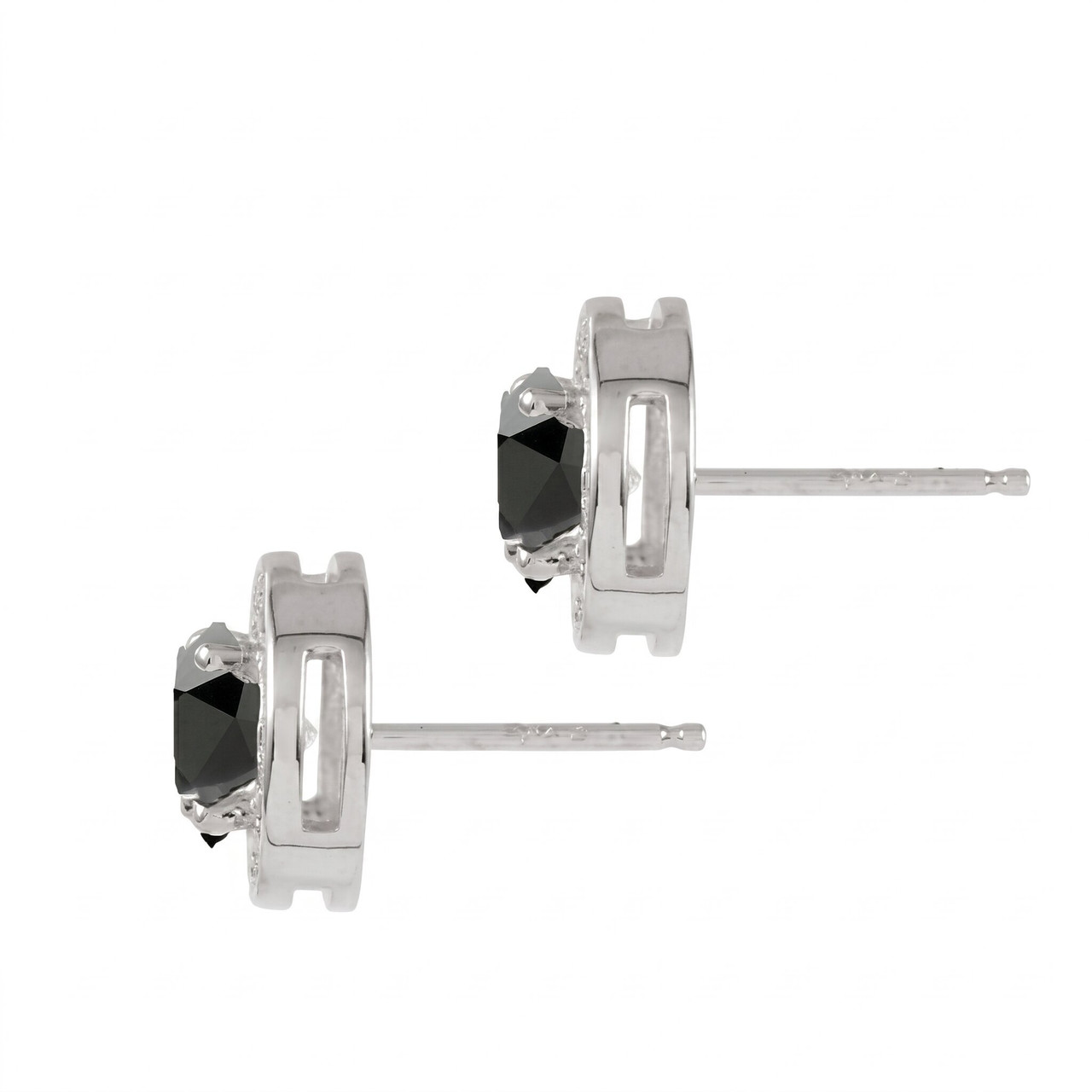 5/8ct Black & Diamond Round Halo Studs 14K White Gold 1/3" (G-H, I2-I3)