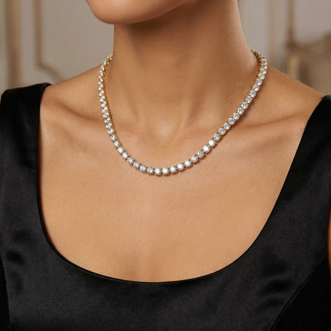 Huge 23 Ct Diamond Tennis Necklace 14K Yellow Gold 18" (J-K, I1)
