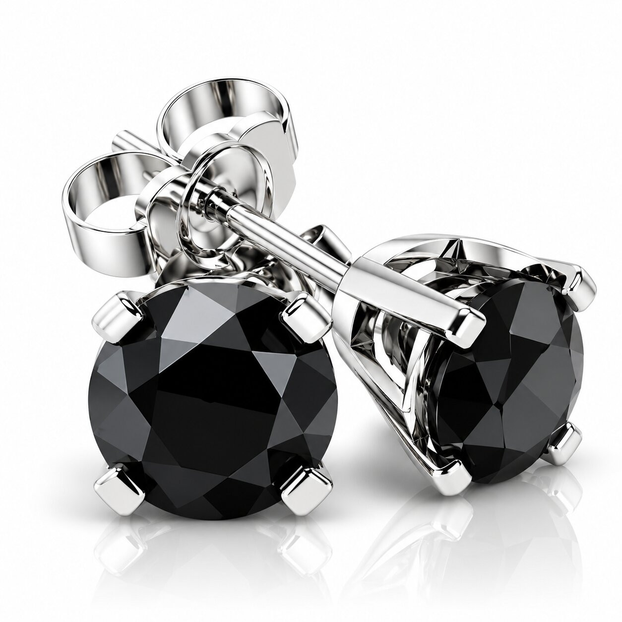 .20Ct Round Brilliant Cut Heat Treated Black Diamond Stud Earrings in 14K Gold Classic Setting (Black, I2-I3)