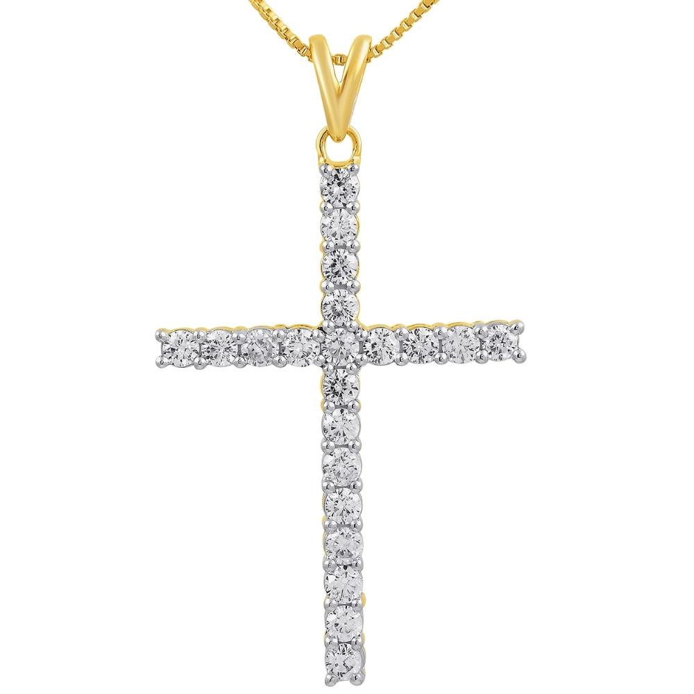 1Ct Yellow Gold Diamond Cross Pendant 10k Yellow Gold Necklace (3