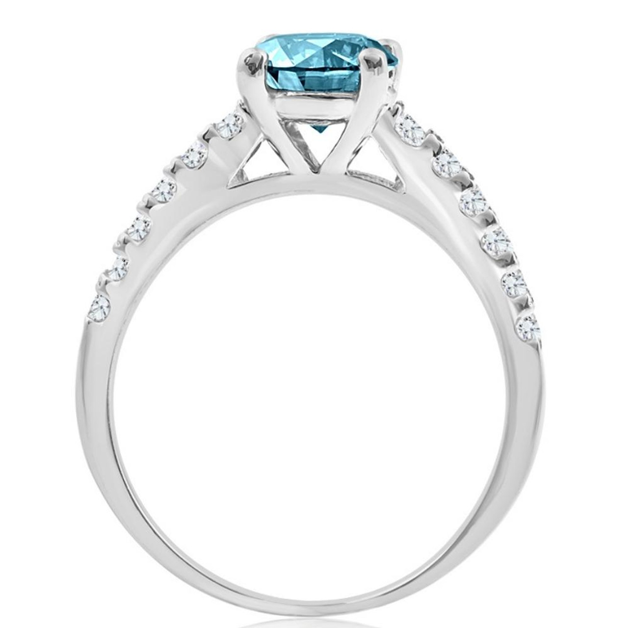 1 1/2Ct Blue & White Diamond Engagement Ring 14k White Gold Lab Grown