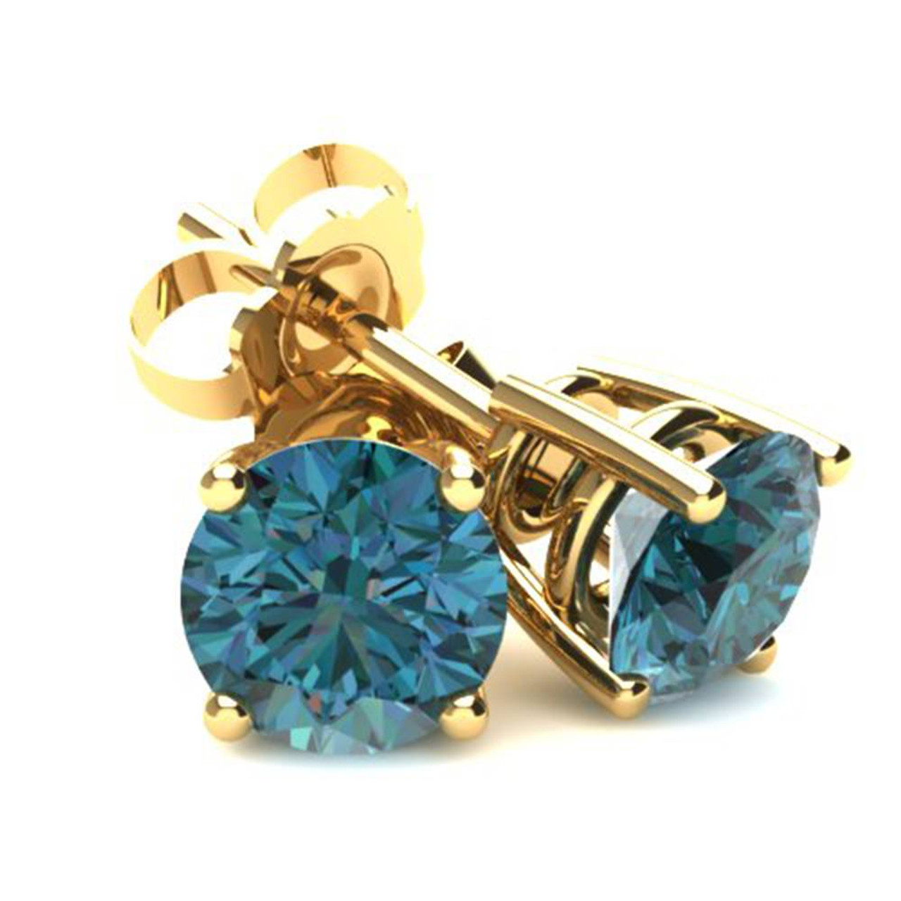 14K White Gold Round Created Blue Diamond Stud Push Back Basket Earrings 3ct