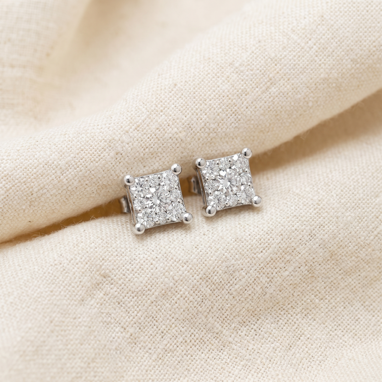 1/2ct Princess Cut Diamond Cluster Studs 14K White Gold (G-H, SI)