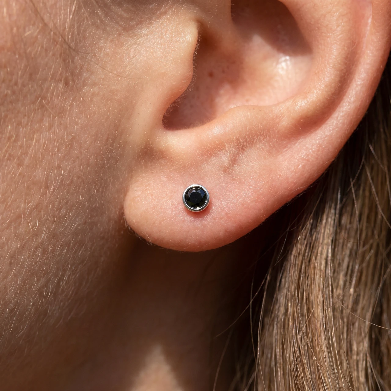 .33Ct Round Brilliant Cut Heat Treated Black Diamond Stud Earrings in 14K Gold Round Bezel Setting (Black, I2-I3)