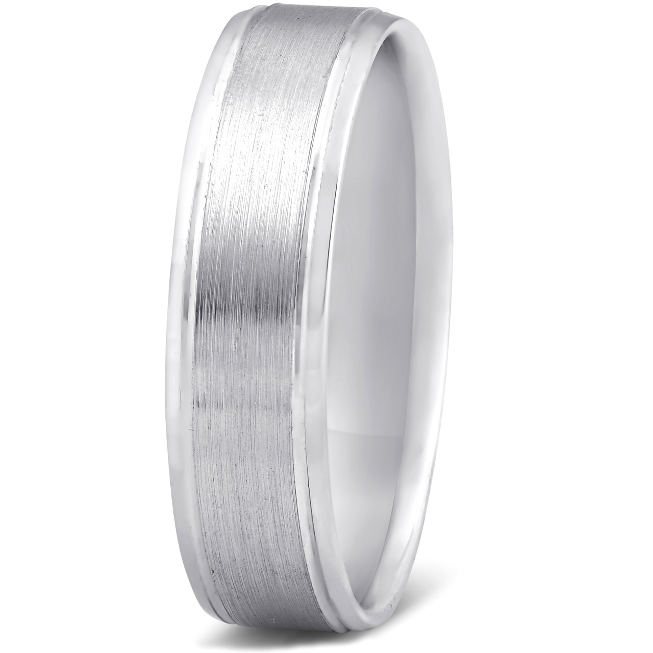 5mm Flat Brushed Mens Wedding Band 10K White Gold