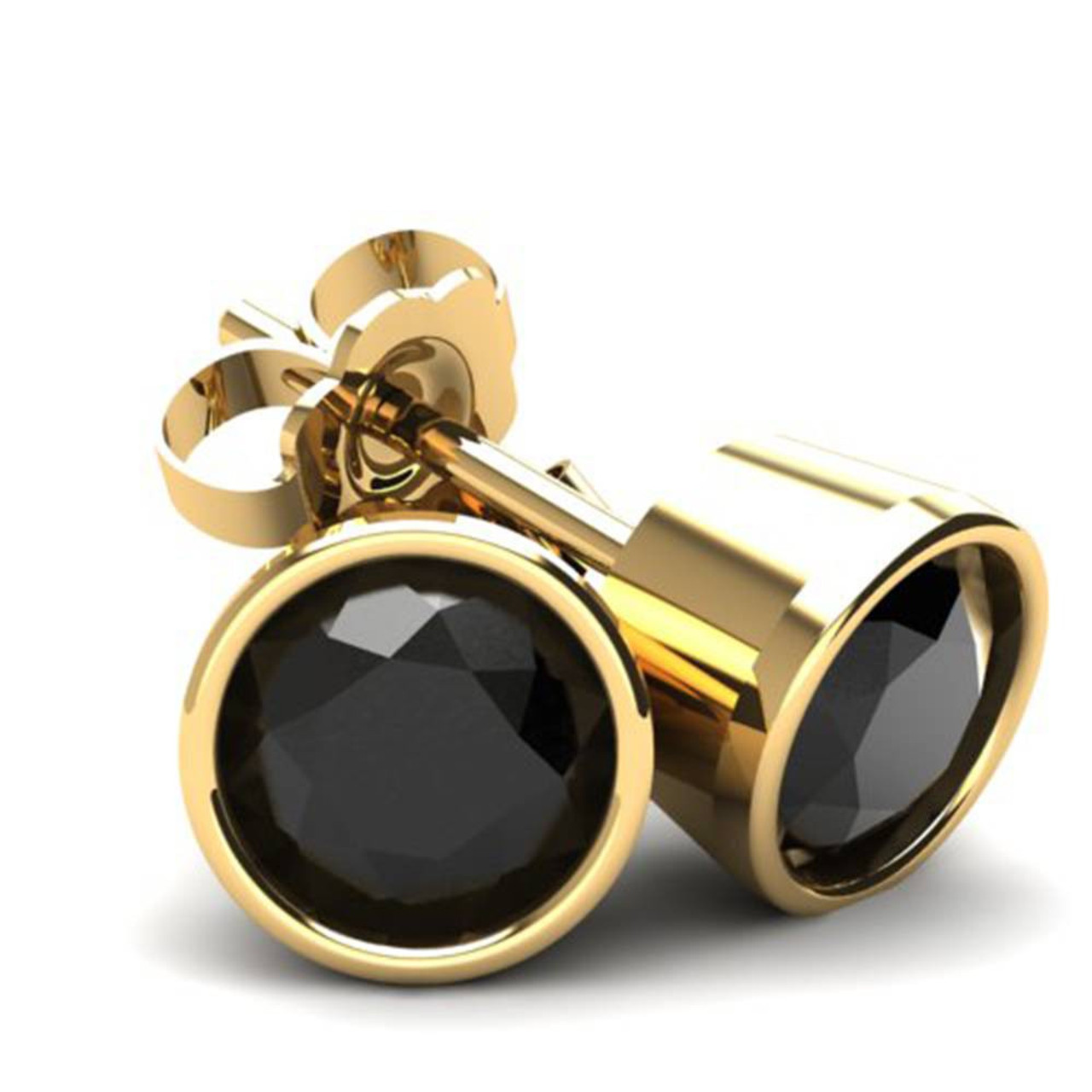 2.00Ct Round Brilliant Cut Heat Treated Black Diamond Stud