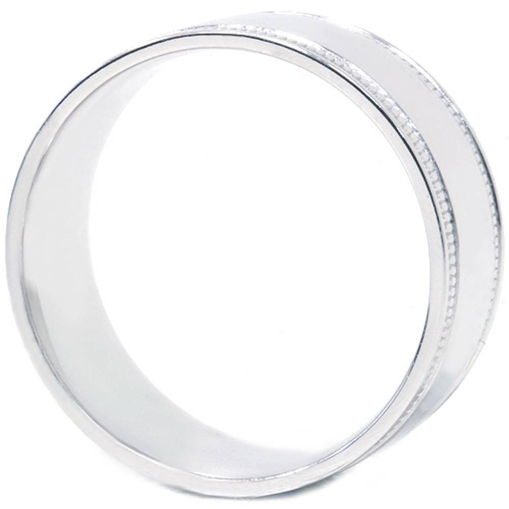 Double Milgrain Inlay Comfort Fit Wedding Band 10K White Gold