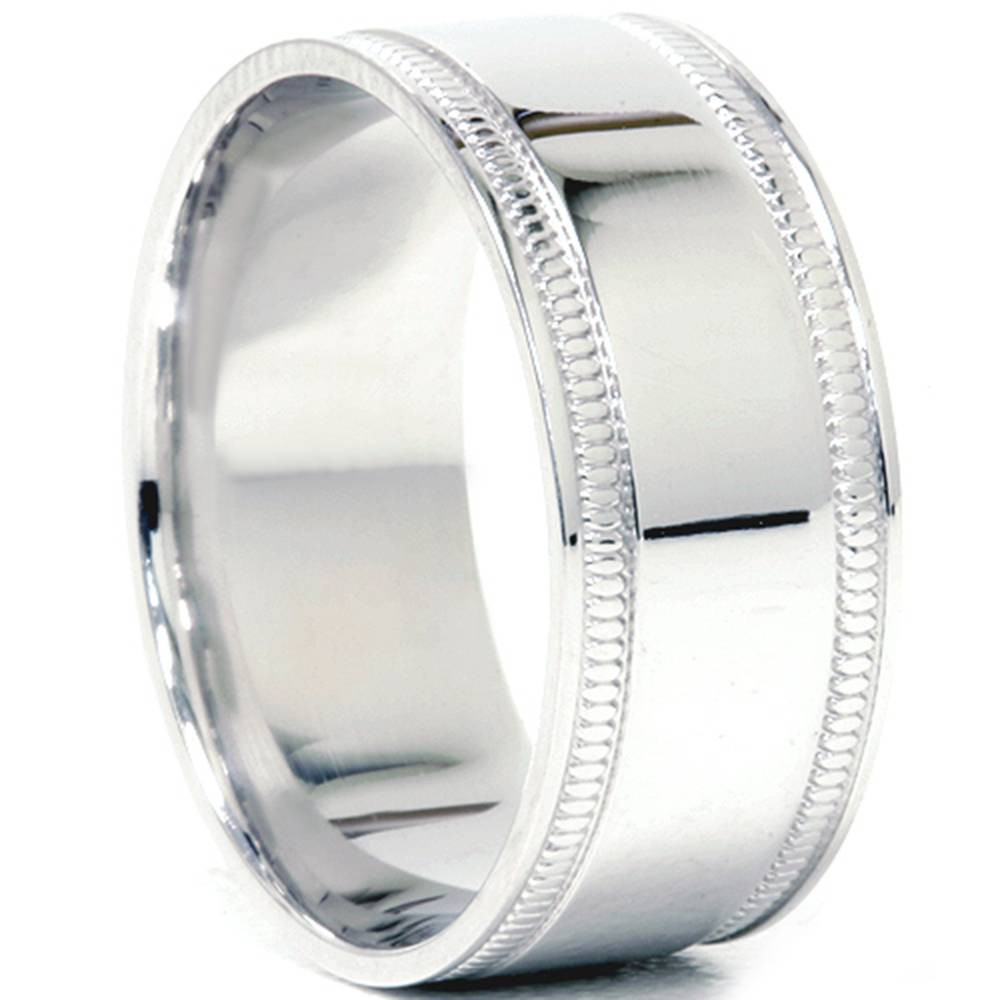 Double Milgrain Inlay Comfort Fit Wedding Band 10K White Gold