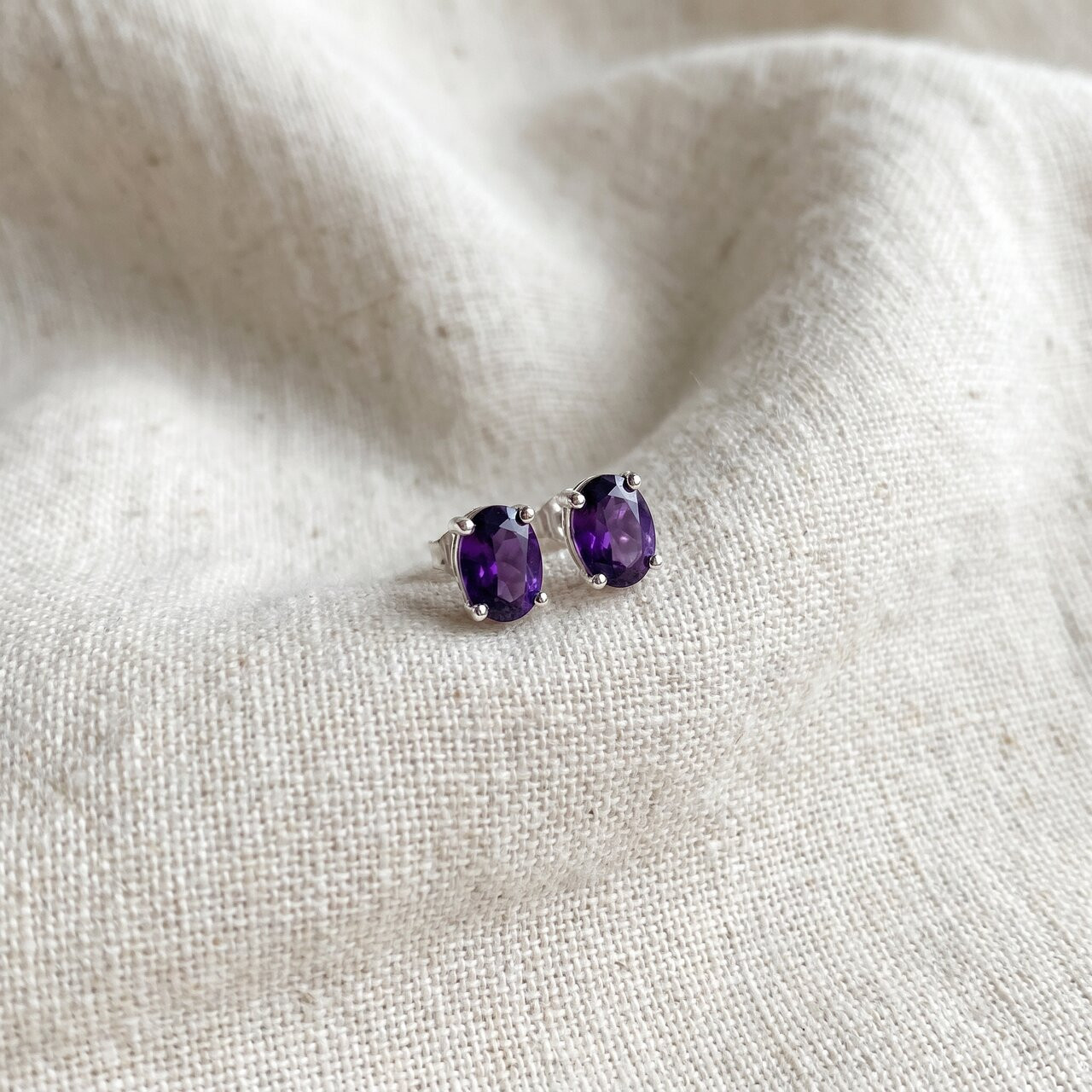 1 1/5ct Oval Genuine Amethyst Studs 14K White Gold