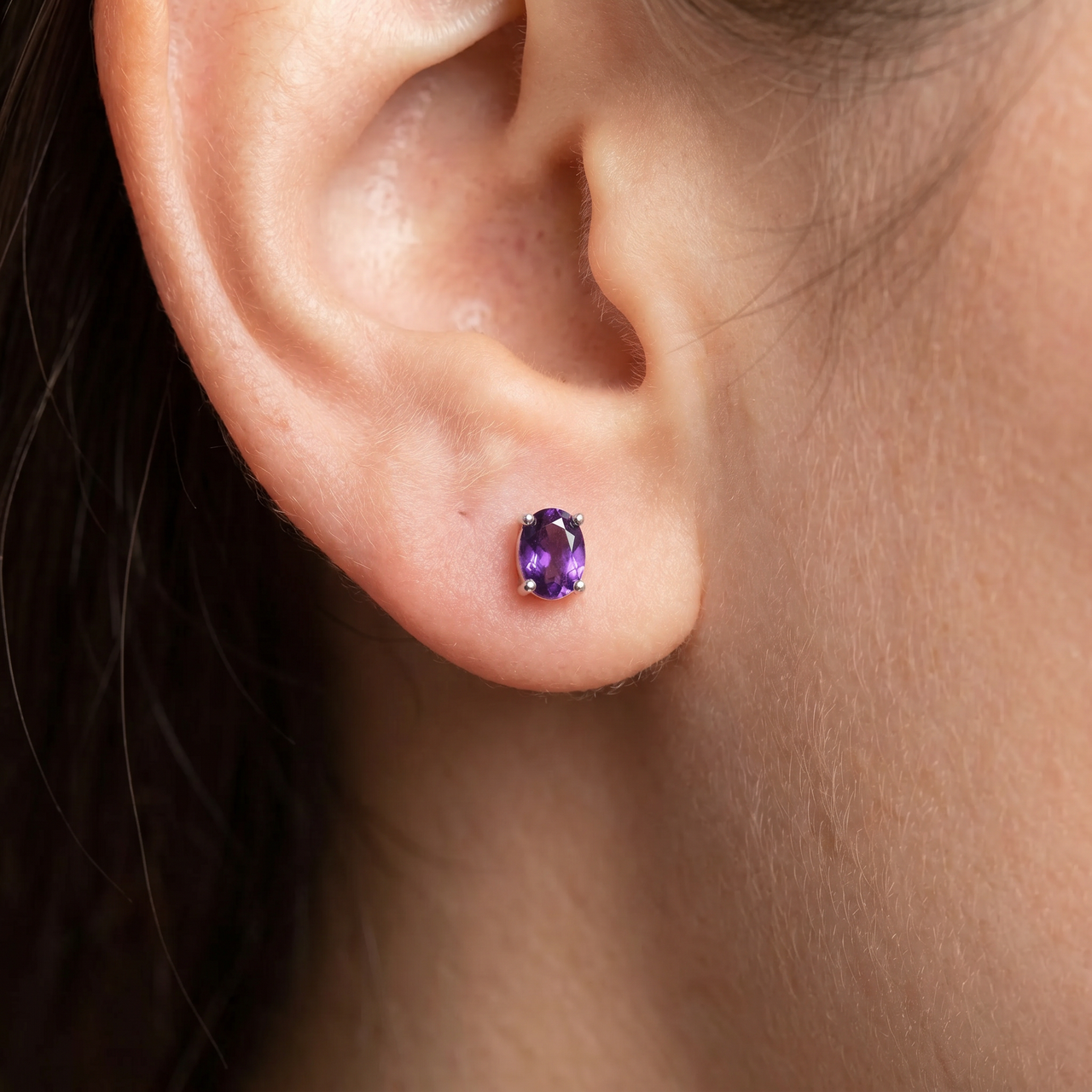 1 1/5ct Oval Genuine Amethyst Studs 14K White Gold
