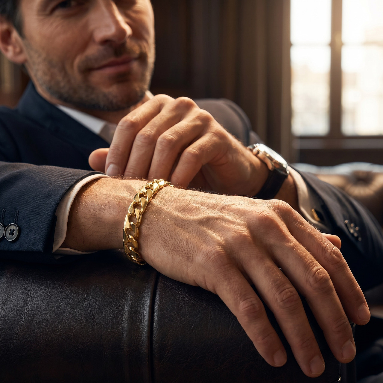 Men's Wide Square Curb 14k Gold (46gram) or Platinum (74gram) 10.5mm Link Bracelet 8.5"