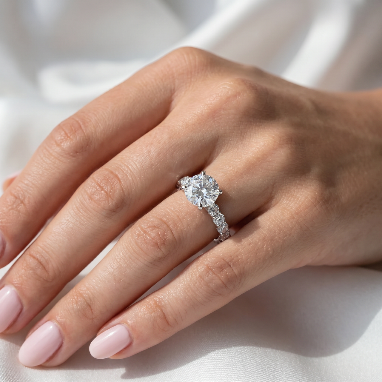 Certified 3 1/4Ct TW Round Diamond Engagement Ring 14k White Gold Lab Grown (G-H, SI)