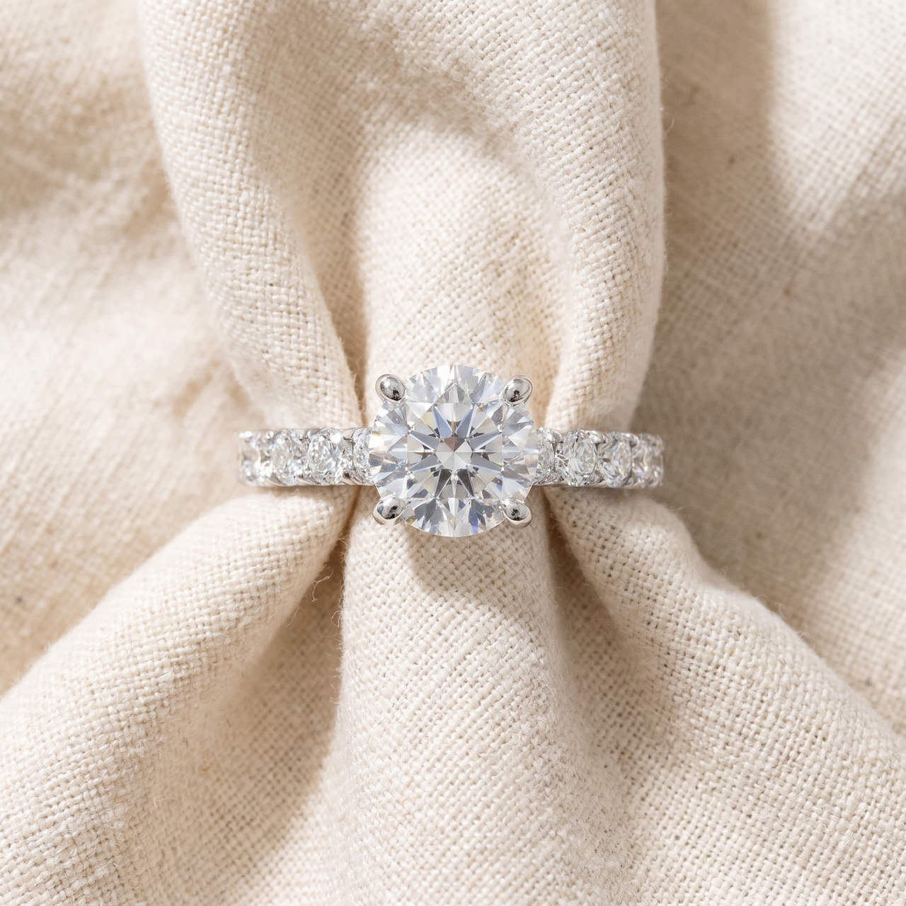 Certified 3 1/4Ct TW Round Diamond Engagement Ring 14k White Gold Lab Grown (G-H, SI)