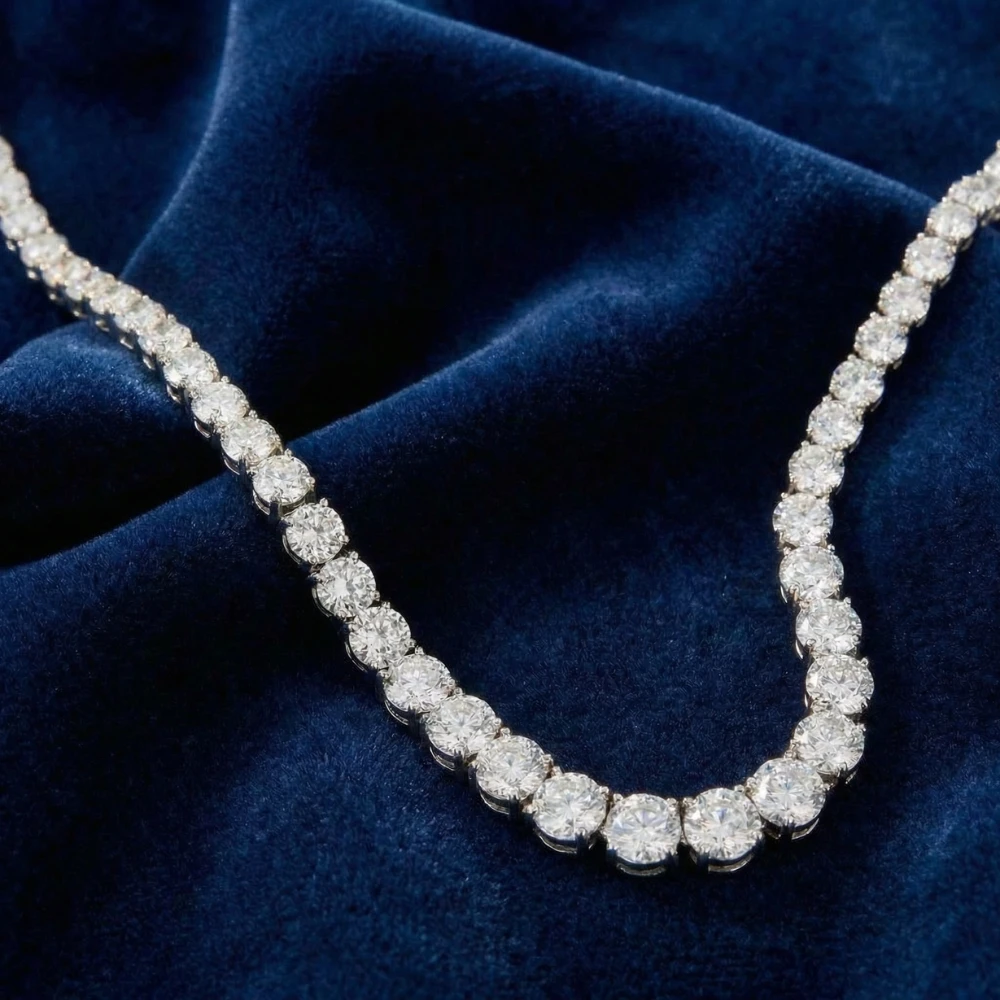 Huge 69 Ct Diamond Tennis Necklace 14K White Gold 18" Lab Grown (G-H, I1)