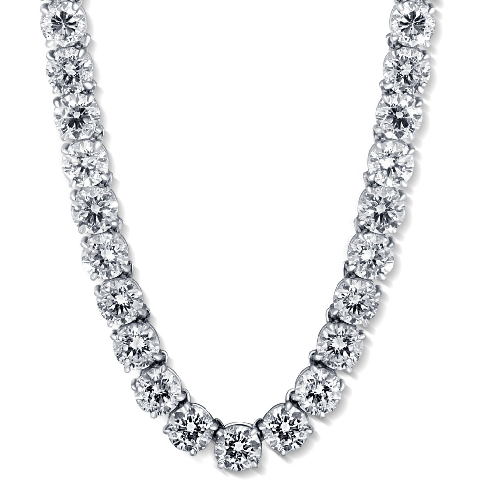 Huge 69 Ct Diamond Tennis Necklace 14K White Gold 18