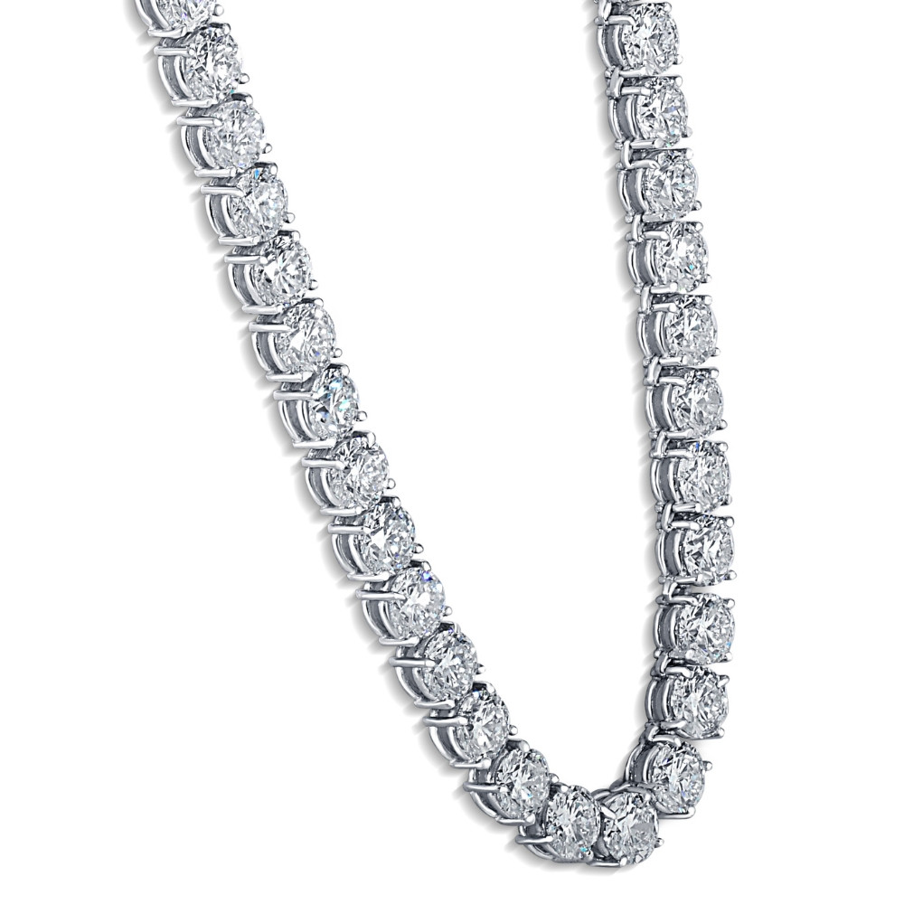 Huge 69 Ct Diamond Tennis Necklace 14K White Gold 18" Lab Grown (G-H, I1)